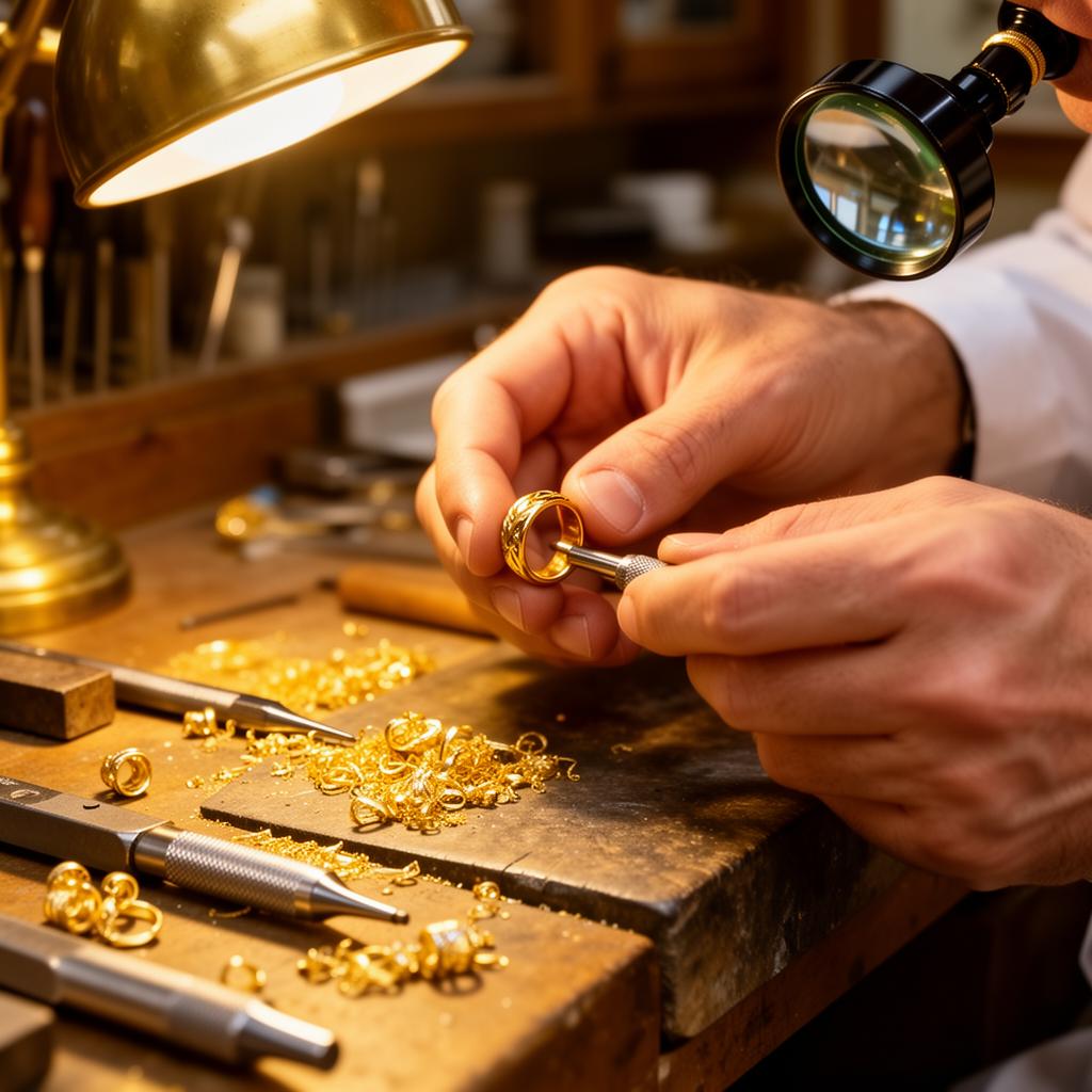 Fabricación de joyas personalizadas en Madrid — taller artesanal de Ángel Joyeros trabajando oro
