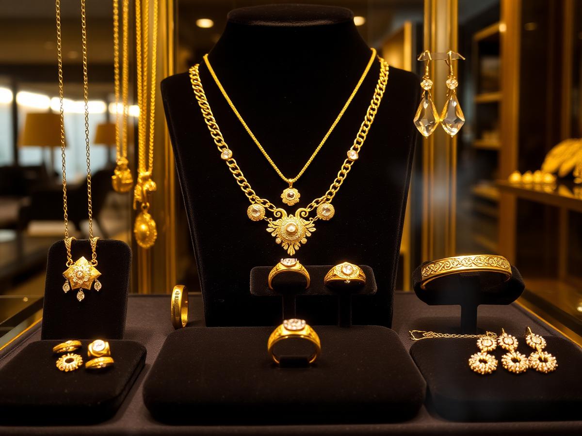 Joyas en oro y plata en vitrina — joyería en Carabanchel Madrid